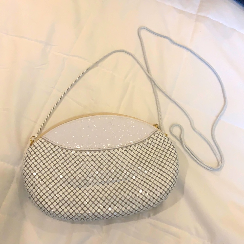 White metal and leather evening bag. Vintage